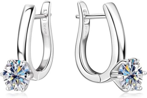 Celestara 925 Sterling Silver U-Shaped Clip-On Earrings - 1.0 Carat Brilliant Cut Moissanite Gemstone - Hypoallergenic European Minimalist Cuff Jewelry For Women With Non-Pierced Ears - Gift Box in Saudi Arabia