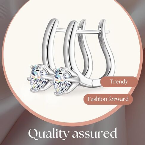 Celestara 925 Sterling Silver U-Shaped Clip-On Earrings - 1.0 Carat Brilliant Cut Moissanite Gemstone - Hypoallergenic European Minimalist Cuff Jewelry For Women With Non-Pierced Ears - Gift Box in Saudi Arabia