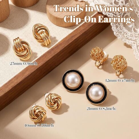 4 Pairs Gold Clip On Earrings Studs, Women's Clip-On Earrings, Non Pierced Ear Clips Fake Ear Piercing for Women in Kuwait