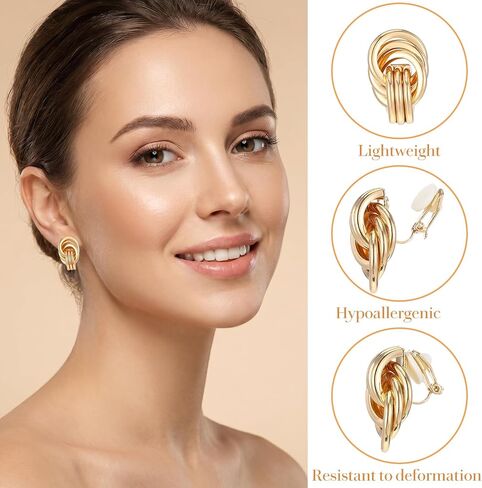 4 Pairs Gold Clip On Earrings Studs, Women's Clip-On Earrings, Non Pierced Ear Clips Fake Ear Piercing for Women in Kuwait