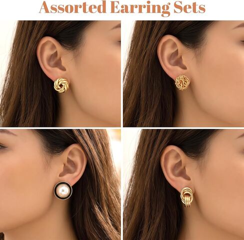 4 Pairs Gold Clip On Earrings Studs, Women's Clip-On Earrings, Non Pierced Ear Clips Fake Ear Piercing for Women in Kuwait