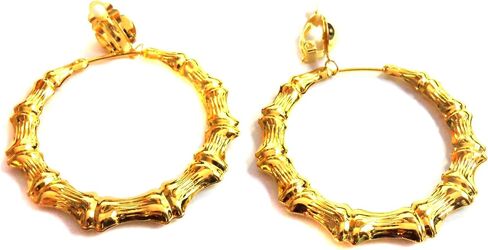 Clip-on Hoop Earrings Bamboo Gold Tone Old School 2.5 inch Hoop Earrings Non Pierced in Kuwait