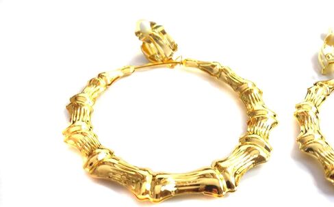 Clip-on Hoop Earrings Bamboo Gold Tone Old School 2.5 inch Hoop Earrings Non Pierced in Kuwait