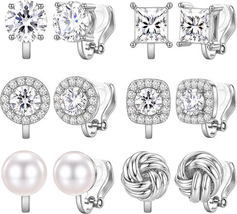 Turandoss 6 Pairs Gold Clip On Earrings for Women Trendy, 14K Gold Plated Hypoallergenic Non Pierced Earrings Set for Women Stud Clip Earrings Pearl Knot Cubic Zirconia Ear Clips Jewelry Gifts in Kuwait