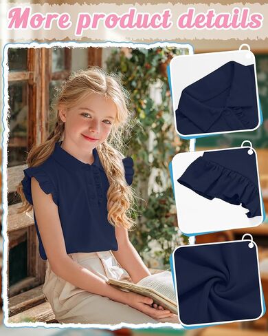 3 Pack Girls’ Ruffle Sleeve T-Shirts Teens Polo Shirts Collared Cute Tops Blouse Summer School Uniform Tee 5-14 Y in Saudi Arabia