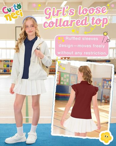 3 Pack Girls’ Ruffle Sleeve T-Shirts Teens Polo Shirts Collared Cute Tops Blouse Summer School Uniform Tee 5-14 Y in Saudi Arabia
