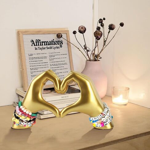 Gold Decor for Living Room Bedroom Bookshelf, Heart Hands Sculpture Decoration, Personalized from Daughter Son Wife (No Bracelets) in Kuwait