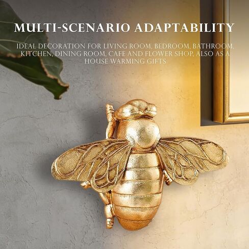 Gold Honey Bee Wall Arts Decor Insect Animal Wall Sculpture Resin Honeybee Home Hanging Decoration for Living Room Bedroom Bathroom Dining Room Kitchen Housewarming Gifts Indoor Outdoor Décor in Saudi Arabia