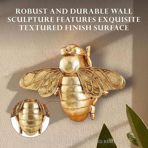 Gold Honey Bee Wall Arts Decor Insect Animal Wall Sculpture Resin Honeybee Home Hanging Decoration for Living Room Bedroom Bathroom Dining Room Kitchen Housewarming Gifts Indoor Outdoor Décor in Saudi Arabia