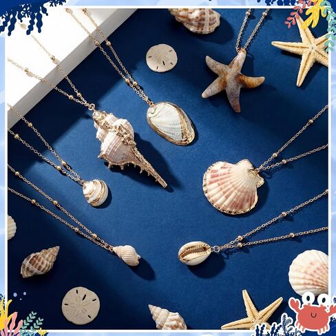 12 Pcs 18k Gold Plated Seashell Gift Necklace 18.7'' Adjustable Scallop Conch Necklaces Luau Beach Jewelry Gifts Ocean Accessories for Summer Vacation in Kuwait