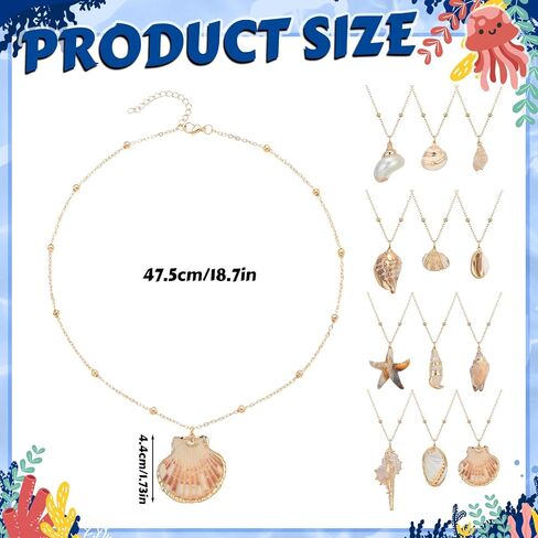 12 Pcs 18k Gold Plated Seashell Gift Necklace 18.7'' Adjustable Scallop Conch Necklaces Luau Beach Jewelry Gifts Ocean Accessories for Summer Vacation in Kuwait