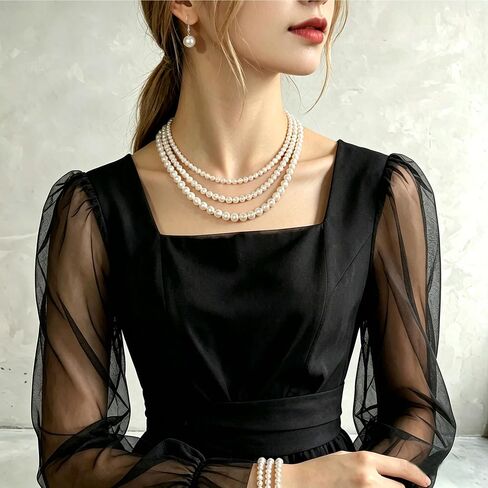 Aisansty Pearl Necklaces for Women Cream White Dainty Layered Pearl Strand Necklaces Earrings Bracelets Set Costume Jewelry for Birthday Bridal Wedding Tea Party Bridesmaid in Saudi Arabia