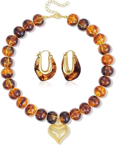 KELORIS PATH Acrylic Hoop Earrings With Chunky Resin Beaded Necklace in Saudi Arabia