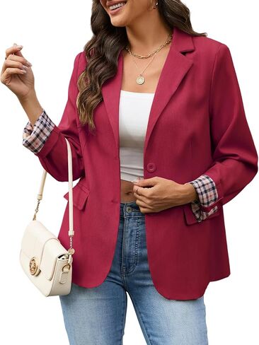 Women's Business Casual Blazer Long Sleeve Lapel Open Front Suit Work Jacket Button Front Lapel Blazer with Pockets in Saudi Arabia