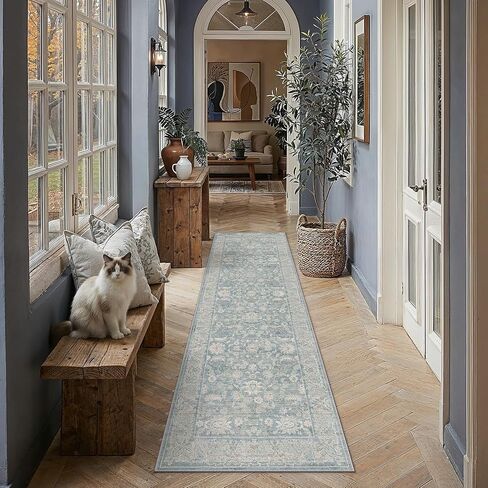 2x6 Washable Runner Rug for Hallway Kitchen Taupe Low Pile Non Slip Runner Neutral Distressed Carpet Bathroom Front Door Beside Bed Home Decor in Saudi Arabia