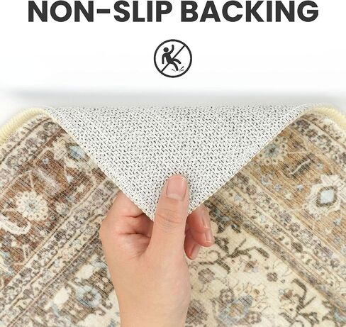 SIILOOM 2x6 Washable Runner Rug for Hallways, Beige Brown Soft Vintage Tribal Kitchen Rugs with Non-Slip, Non-Shedding Tribal Floral Rug for Bedroom Kitchen Porch Laundry Entryway in Saudi Arabia