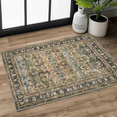SIILOOM 2x6 Washable Runner Rug for Hallways, Beige Brown Soft Vintage Tribal Kitchen Rugs with Non-Slip, Non-Shedding Tribal Floral Rug for Bedroom Kitchen Porch Laundry Entryway in Saudi Arabia