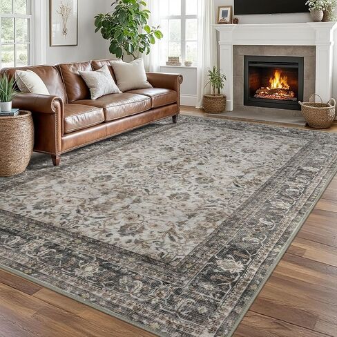SIILOOM 2x6 Washable Runner Rug for Hallways, Beige Brown Soft Vintage Tribal Kitchen Rugs with Non-Slip, Non-Shedding Tribal Floral Rug for Bedroom Kitchen Porch Laundry Entryway in Saudi Arabia