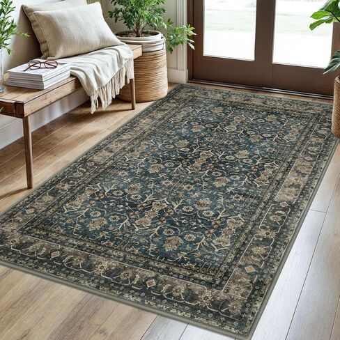SIILOOM 2x6 Washable Runner Rug for Hallways, Beige Brown Soft Vintage Tribal Kitchen Rugs with Non-Slip, Non-Shedding Tribal Floral Rug for Bedroom Kitchen Porch Laundry Entryway in Saudi Arabia