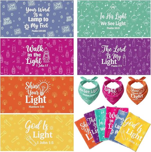 Cuffbow 12 Pcs VBS 2026 Bandanas Bulk Classroom Gift Jesus Is The Light of The World Bandanas Reusable Religious Headband Scarf for Vacation Bible School Summer Church Party in Kuwait