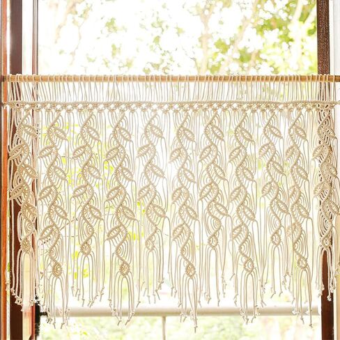 Macrame Valance Curtain for Kichen Windows 35.43x23.22Inch Farmhouse Boho Curtains Bedroom Window Tassels Leaf Valance Treatments for Livingroom Kitchen Bathroom Wall Decor in Saudi Arabia