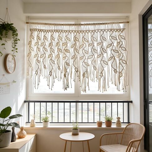 Macrame Valance Curtain for Kichen Windows 35.43x23.22Inch Farmhouse Boho Curtains Bedroom Window Tassels Leaf Valance Treatments for Livingroom Kitchen Bathroom Wall Decor in Saudi Arabia