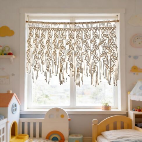 Macrame Valance Curtain for Kichen Windows 35.43x23.22Inch Farmhouse Boho Curtains Bedroom Window Tassels Leaf Valance Treatments for Livingroom Kitchen Bathroom Wall Decor in Saudi Arabia