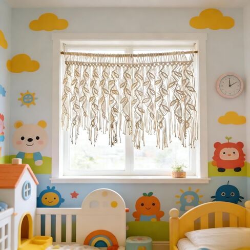 Macrame Valance Curtain for Kichen Windows 35.43x23.22Inch Farmhouse Boho Curtains Bedroom Window Tassels Leaf Valance Treatments for Livingroom Kitchen Bathroom Wall Decor in Saudi Arabia