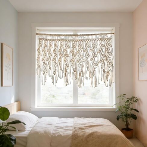 Macrame Valance Curtain for Kichen Windows 35.43x23.22Inch Farmhouse Boho Curtains Bedroom Window Tassels Leaf Valance Treatments for Livingroom Kitchen Bathroom Wall Decor in Saudi Arabia