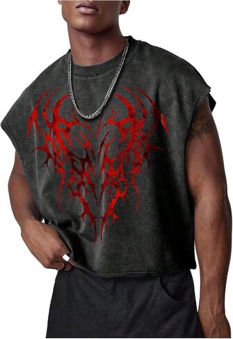 Verdusa Men's Washed Tank Tops Graphic Print Summer Tops Rave Streetwear in Kuwait