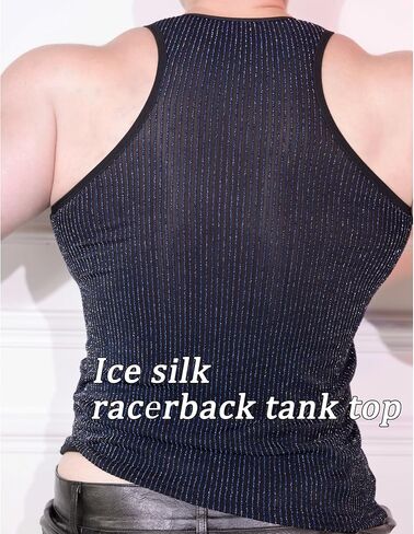 Mens Black Glitter Mesh Tank Tops Ice Silk Rave Outfits Sheer Sparkly Disco Shirt for Club and Party in Saudi Arabia