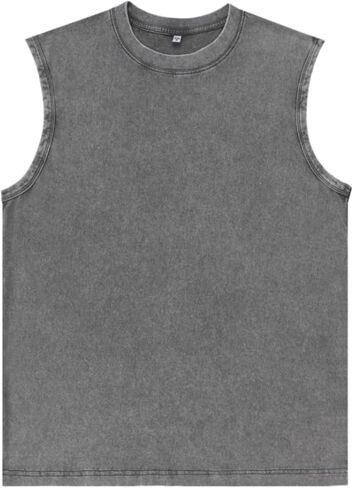 Men's Washed Cotton Sleeveless Tank Top Oversized Crew Neck Casual Summer Streetwear Muscle Shirts in Kuwait