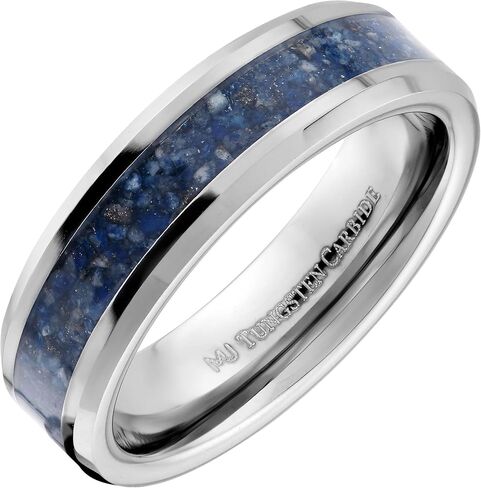 Custom Engraved Tungsten Carbide 4mm, 6mm or 8mm Wedding Band Blue Lapis Lazuli Inlay in Kuwait