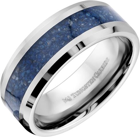 Custom Engraved Tungsten Carbide 4mm, 6mm or 8mm Wedding Band Blue Lapis Lazuli Inlay in Kuwait