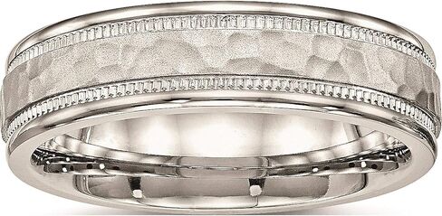 Jewelry By Sweet Pea Stainless Steel Polished Hammered and Grooved 6.00mm Band (Width=6) in Kuwait