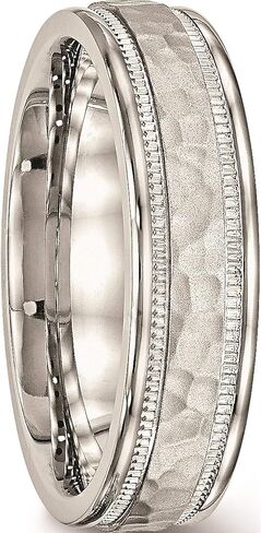 Jewelry By Sweet Pea Stainless Steel Polished Hammered and Grooved 6.00mm Band (Width=6) in Kuwait