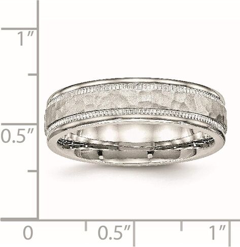 Jewelry By Sweet Pea Stainless Steel Polished Hammered and Grooved 6.00mm Band (Width=6) in Kuwait