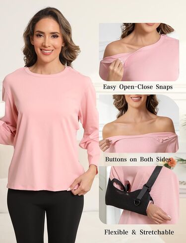 Post Shoulder Surgery Shirts for Women,Cuff Tear Away Tops，After Rotator Cuff Shirts Chemo Port Adaptive Clothing in Saudi Arabia