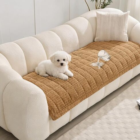 Waterproof Sofa Covers for Pets, Non Slip Fuzzy Couch Cover, Dog Furniture Bed Protector, Soft Plush Sofa Slipcover (Brown, 29"x71") in Kuwait