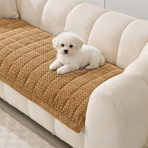 Waterproof Sofa Covers for Pets, Non Slip Fuzzy Couch Cover, Dog Furniture Bed Protector, Soft Plush Sofa Slipcover (Brown, 29"x71") in Kuwait