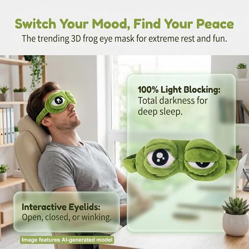 3D Frog Sleep Mask, Funny Cute Frog Eye Mask for Sleeping, Soft Comfortable Blindfold for Nap Travel Airplane Night Sleep (1 Pcs) in Kuwait