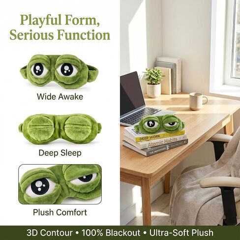 3D Frog Sleep Mask, Funny Cute Frog Eye Mask for Sleeping, Soft Comfortable Blindfold for Nap Travel Airplane Night Sleep (1 Pcs) in Kuwait