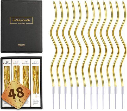48-Count Gold Spiral Long Thin Metallic Birthday Candles, Cake Candles, Birthday Parties, Wedding Decorations, Party Candles in Saudi Arabia