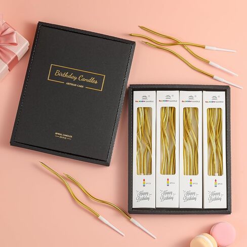 48-Count Gold Spiral Long Thin Metallic Birthday Candles, Cake Candles, Birthday Parties, Wedding Decorations, Party Candles in Saudi Arabia