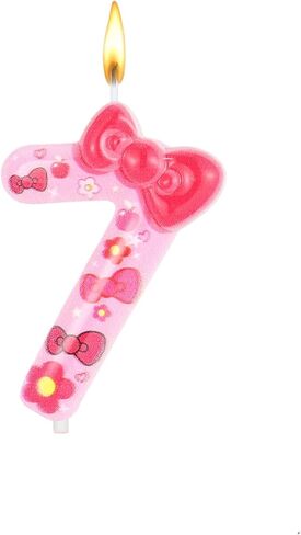 Cartoon Cat Birthday Cake Candle Topper with Pink Bow, Cute Kitty Numeral Cake Topper Party Decoration for Kids Theme Birthday Anniversary Celebration Party Supplies (Number 5) in Saudi Arabia