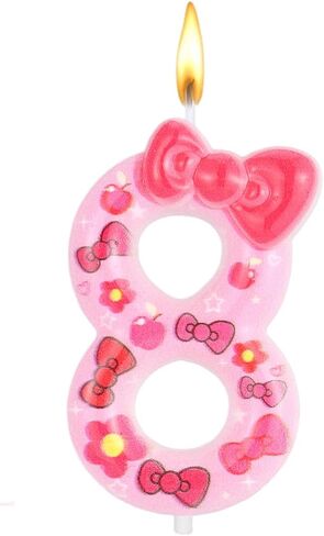 Cartoon Cat Birthday Cake Candle Topper with Pink Bow, Cute Kitty Numeral Cake Topper Party Decoration for Kids Theme Birthday Anniversary Celebration Party Supplies (Number 5) in Saudi Arabia