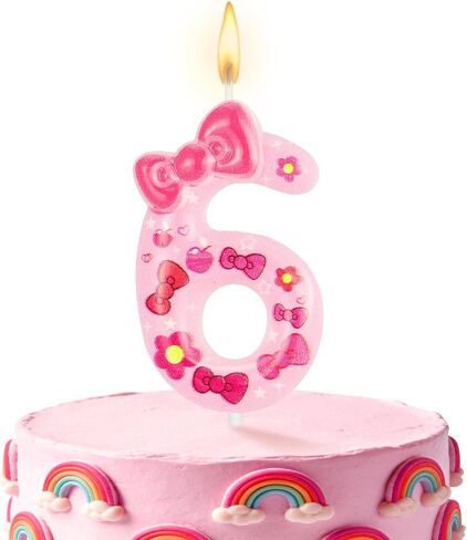 Cartoon Cat Birthday Cake Candle Topper with Pink Bow, Cute Kitty Numeral Cake Topper Party Decoration for Kids Theme Birthday Anniversary Celebration Party Supplies (Number 5) in Saudi Arabia