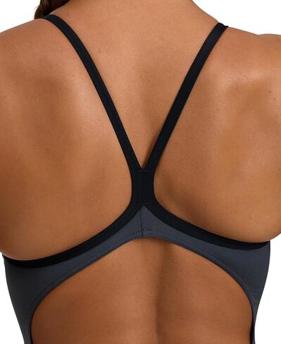 بدلة سباحة نسائية من ARENA Team Solid Light Drop Back قطعة واحدة رياضية، سريعة الجفاف، مقاومة للكلور للسيدات - أسود أسفلت in Kuwait