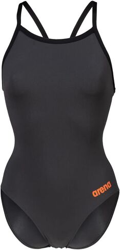 بدلة سباحة نسائية من ARENA Team Solid Light Drop Back قطعة واحدة رياضية، سريعة الجفاف، مقاومة للكلور للسيدات - أسود أسفلت in Kuwait