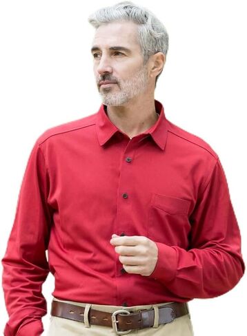 MagnaReady Men’s Adaptive Magnetic Front Long Sleeve Tech Shirt – Cooling Performance Fabric, Chest Pocket, Easy Dressing for Seniors, Disabled, Arthritis, & Limited Mobility, Red, Large in Saudi Arabia